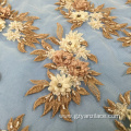 Orange Handmade Stone 3D Flower Fabric